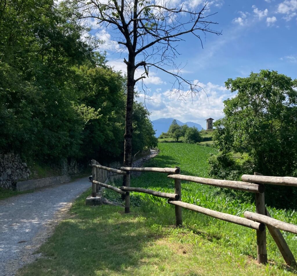 Promenadstigen mellan sjön Lago di Tenno och byn Canale di Tenno